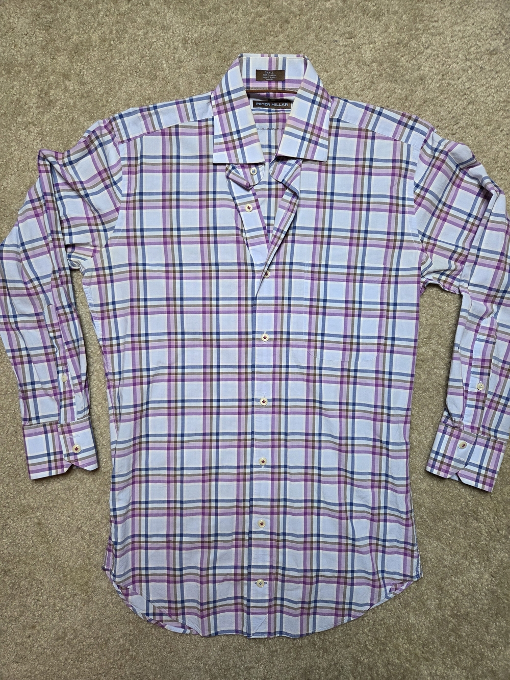 Peter Millar Men's Small Plaid Button Up Long Sleeve Shirt Purple Blue